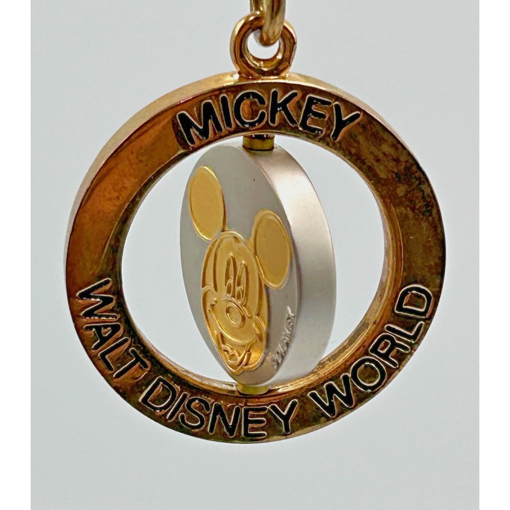 Walt Disney World Mickey Mouse Double Sided w/screw lock Keychain 1.5" Gold Tone